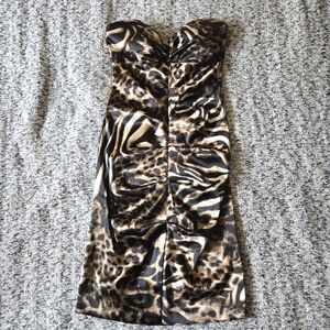 Le Chateau leopard print satin cocktail dress, sweetheart top, lined, like new